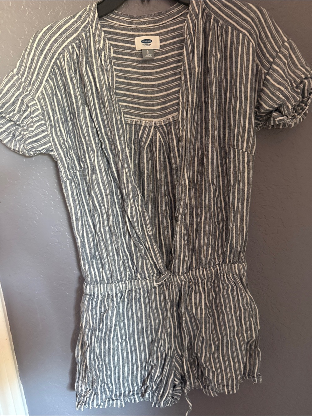 Old Navy Striped Short-Sleeve Romper in Navy and White